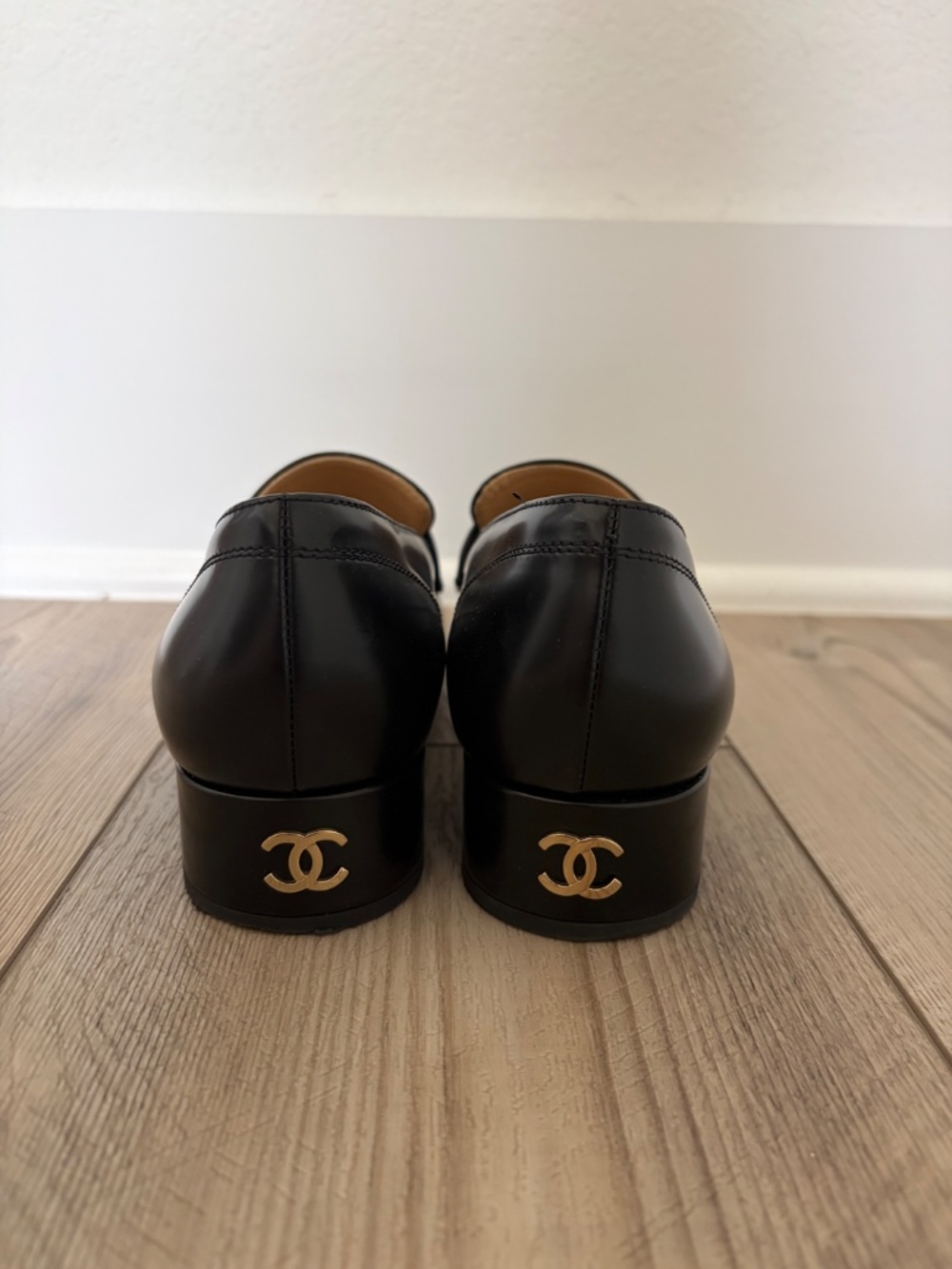 CHANEL Shiny Calfskin Logo Loafers - Picture 6 of 8
